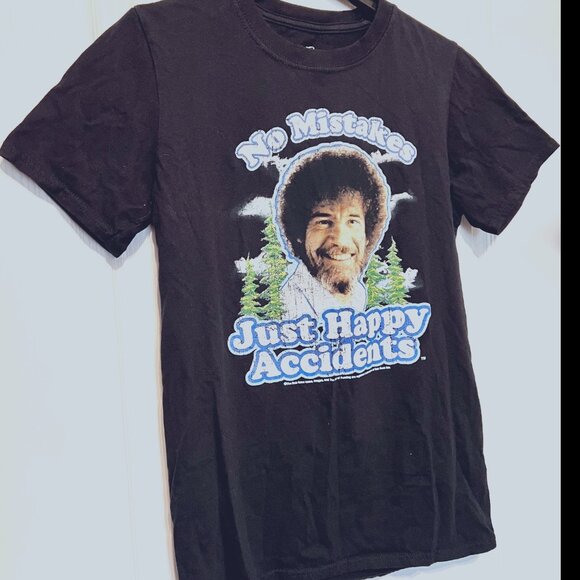 Bob Ross-No Mistakes Just Happy Accidents Women's T Shirt-Size Small-Black Multi - Picture 2 of 10